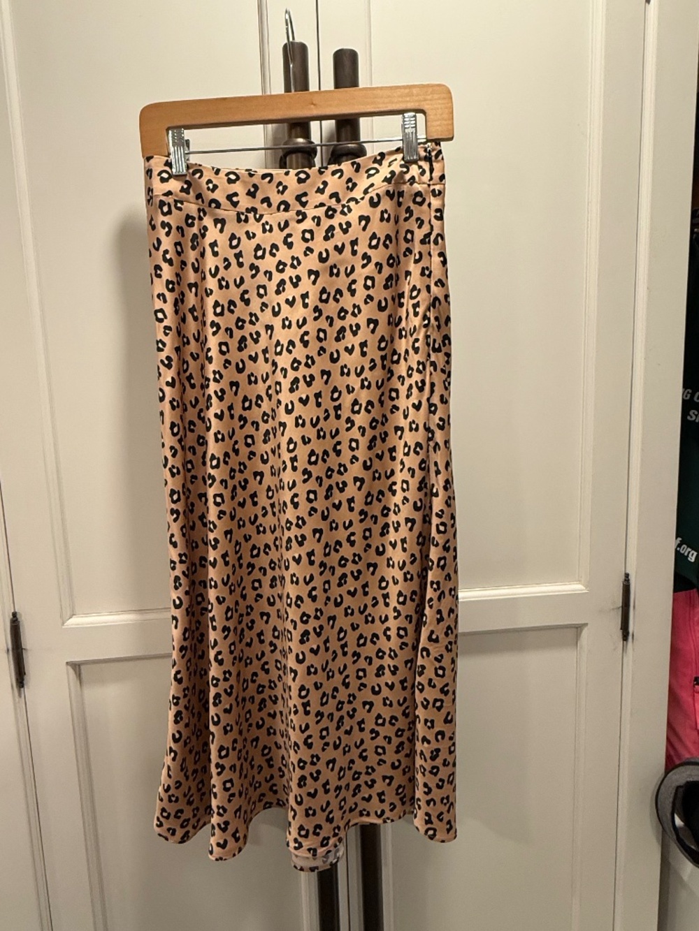 Sezane leopard print, satin midi maxi skirt